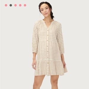 Hatch Aurora maternity Dress in Tan ivory gingham